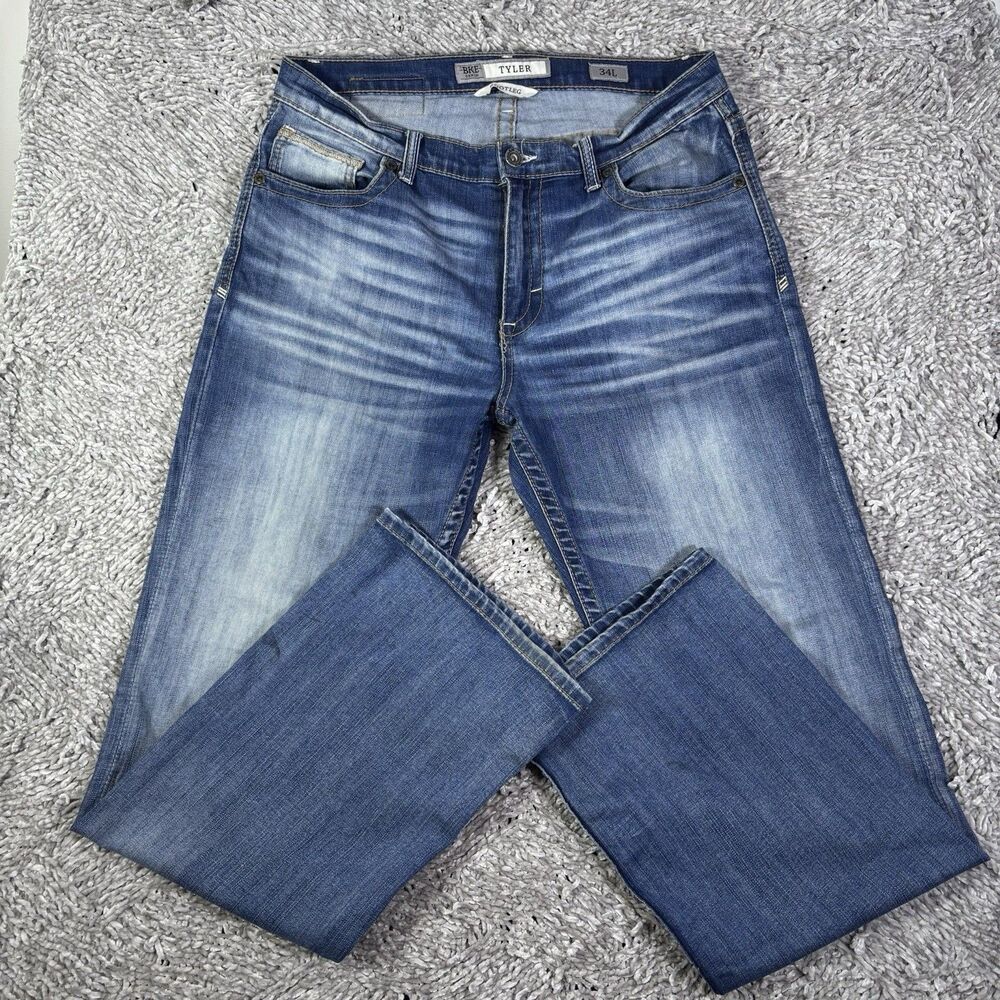 BKE Tyler Bootleg Mens 34L (Long) Blue Denim Stretch Preppy Casual Business
